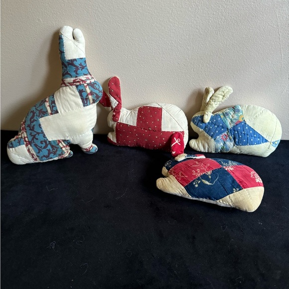 Vintage Lot‎ Of 4 Handmade Quilted Patchwork Rabbit Bunny Stuffed Animal Plush